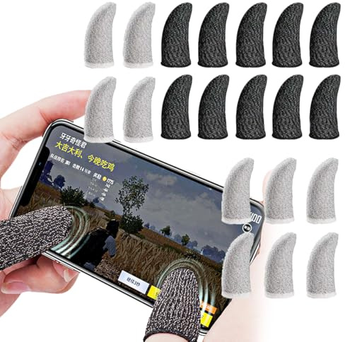 Visxcnu 20 pcs Dedales para Jugar al Movil Transpirable Gaming Disparos sensibles Sudor Cuchillos para Android y iOS, Mobile Game Finger Sleeve, Anti-Sudor Pantalla táctil Dedo Manga Transpirable