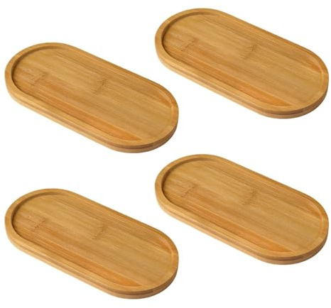 USHXVG 4 Pieces Wooden Tray Set - Decorative Oval Trays for Dining Table, Coffee, and Home Decoration With Wooden Coasters