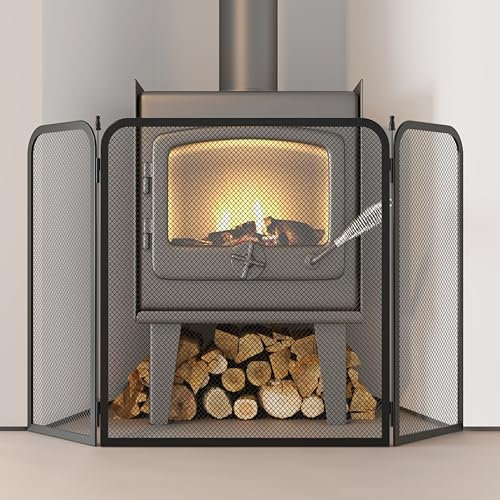 Kinson - Écrans de cheminée - Pare-feu de sécurité pour poêle à bois, bûches et feux ouverts - Protection de cheminée noire - 96,5 x 53 cm - Moderne - Noir - Métal