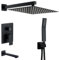 KINKIBOS Concealed Shower System Wall Mounted, 3-Function Black Shower System with 12 Inch High Pressure Rainfall Shower Head, Handheld Shower and Bathtub Spout, Shower Mixer Sets with Rough-in Valve