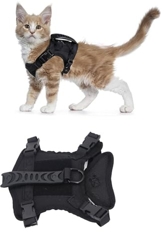 Kattsele, taktisk kattväst sele justerbar andningsbara stora hundar väst sele för promenader, svart polyester fly bevis design lätt att kontrollera