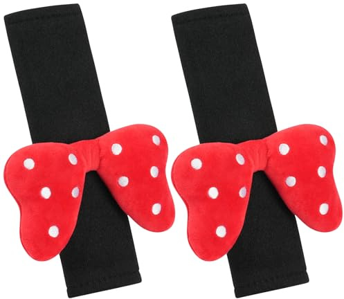 URAQT Car Seat Belt Pads, 2PCS Universal Car Seatbelt Adjuster for Kids, Multifunctional Seat Belt Protectors, Seat Belt Covers with Cartoon Pattern Fit Baby Toddler Kid Adult (Red Bow)
