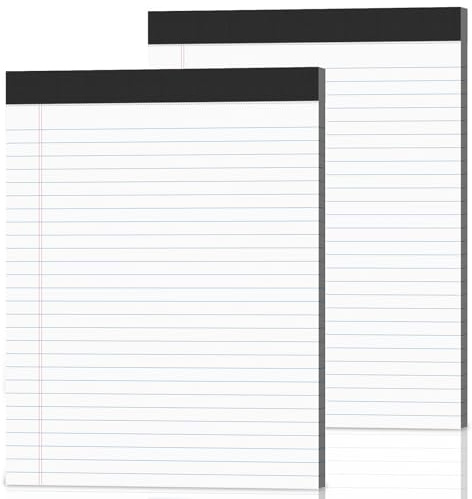 2-Pack Legal Pads 8.5x11 Wide Ruled Note Pads - 100 Sheets (50/Pad) with Micro-Perforated Notepad & Chipboard Backing To-Do Lists Thick Lined Writing Paper Notebook for School & Office Supplies