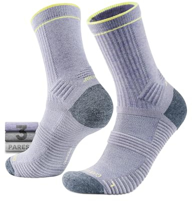 Juclise Hiking Socks for Men & Women,Merino Wool Cushioned Socks,Moisture Wicking & Anti-Blister,Breathable - 3-Pair (US, Alpha, Small, Regular, Regular, Lilac + Taupe + Pebble Gray)