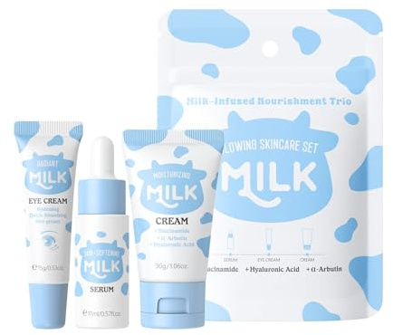 3-en-1 Ensemble de soins de la peau, ensemble, cadeau de soins de la peau au lait, nettoyant pour le visage crème pour les yeux et crème hydratante