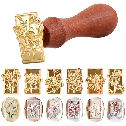 Sceau Cire Personnalisé, Dwafill 6-Pack Tampon Cire Amovible, Tampon Floral, Sceau à Cacheter Mariage, pour Enveloppes, Invitations, Cartes, Cadeaux (Vitalité)
