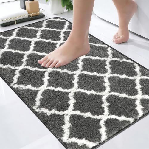 Famibay Tapis De Bain Antiderapant Tapis Salle De Bain Lavable en Machine Absorbant 50x80cm Moelleux Gris Foncé pour De Salle Toilette
