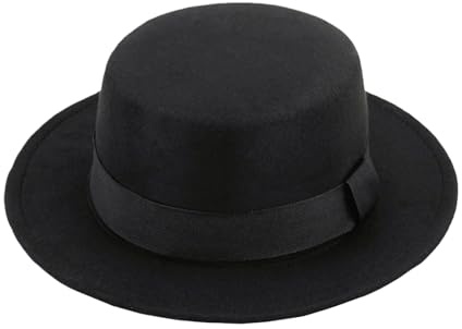 OHEETU Chapeau Fedora classique en feutre noir à large bord plat Panama Jazz Trilby Casquette avec ceinture ruban Unisexe pour fête de mariage ou usage quotidien (56-58 cm)