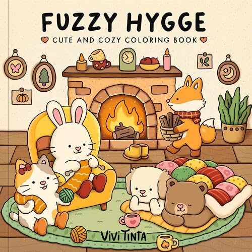 Fuzzy Hygge: Cute and Cozy Coloring Book for Adults & Teens Featuring Adorable Animals Characters for Stress Relief