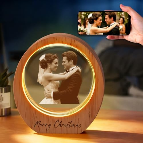 Custom 3D Photo Crystal Ball Night Light Personalized Laser Engraved Name/Text/Picture Globe Lamp with Wood Base Memorial Gift for Family Pets Couples Birthday Anniversary (Oval)