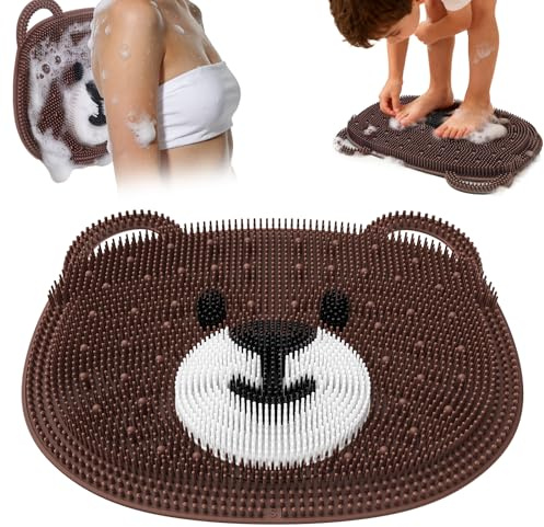 Foot Scrubber Mat in Shower, Silicone Shower Foot and Back Scrubber Bath Washer Feet Cleaner Washer Pad - Exfoliating Massage Points Reflexology Mat for Women Children with Suction Cups, Coffee