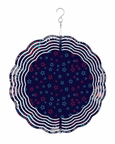 Navy Blue Red Stars Wind Spinner 12 Inch Independence Day Sparklers Us Flag Modern Wind Spinners Outdoor 3D Stainless Steel Hanging Sculpture Decorations Gift for Garden Yard Porch Balcony