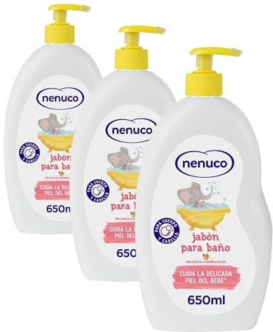 Nenuco Jabón para Baño, con Leche de Almendras Dulces, para Cuerpo y Cabello, 650 ml (Paquete de 3)