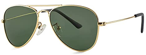 Gleyemor Kids Polarized Aviator Sunglasses for Little Girls Boys Age 3-8 (Gold/G15)