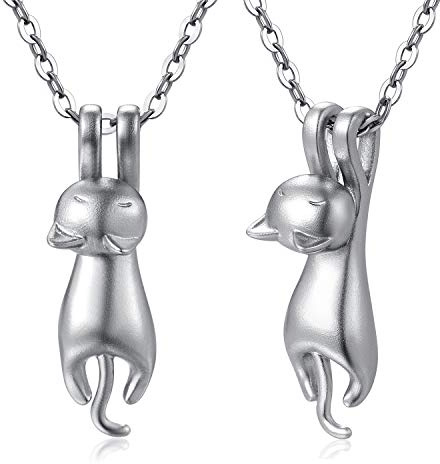 jiamiaoi Colgante gato mujer plata Collar mujer gato Collar gato y pez Colgante con gatito Collar gato mujer plata Colgante de gato plata de ley