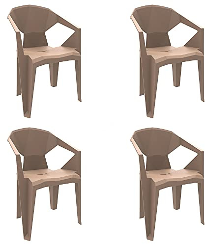 garbar Delta Set 4 Silla con Brazos Exterior | jardín, terraza, balcón, Picnic, Camping, Catering, Eventos, reuniones | diseño, Ligero, apilable | Arena