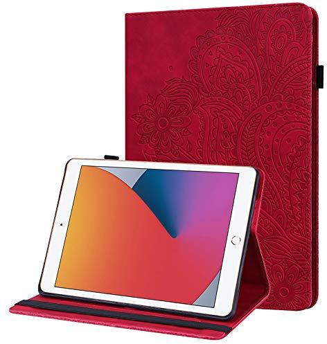 GLANDOTU Amazon Kindle Fire HD 8 Tablet Case (8th Gen 2018/7th Gen 2017/6th Generation 2016),PU Leather lightweight Embossed Folio Flip Tablet Cover with fold Stand Protective Shell -Red