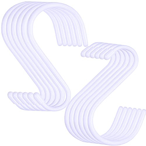 DINGEE 6 Inch Large White Heavy Duty S Hooks, 12 Pack, 7mm Thick Vinyl Coated, Non Slip Sturdy Metal S Hooks for Hanging Plants, Close, Bird Feeders, Large Objects, Tools, Bikes