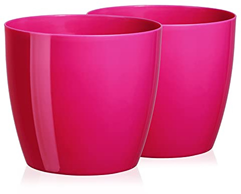 Tymar Pot de Fleurs, Pot de Plantes en Plastique, Lot de 2, Forme Ronde, Cache-Pot (Fuchsia, ø 16 cm)
