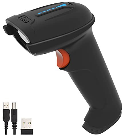 Tera Barcode-Scanner kabellos mit Batteriestandsanzeige (2,4 GHz kabellos + USB 2.0 kabelgebunden), 1D-Barcode-Lesegerät, USB-Hand-Barcode-Scanner, Design-Patent: EU008489413, 5100