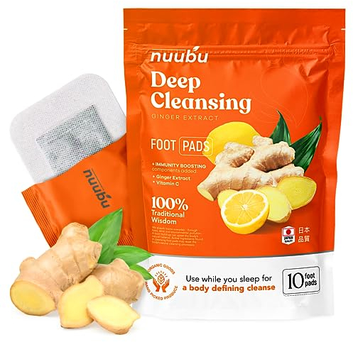 Nuubu Lot de 10 patchs détoxifiants pour les pieds pour soulager le stress et dormir profondément. 100% naturels avec poudre de gingembre pour aider à éliminer les toxines et nettoyer le corps