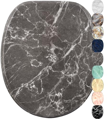 Sanilo WC Sitz mit Absenkautomatik, viele schöne Marmor Toilettendeckel zur Auswahl, hochwertige und stabile Qualität (Marmor Grau)