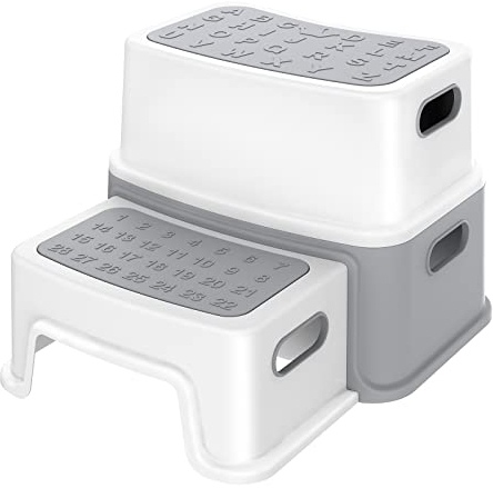 Ronipic 2 taburetes para niños, taburetes infantiles para el entrenamiento del inodoro, taburete antideslizante con números y ABC, soporta hasta 250 LBS (gris)