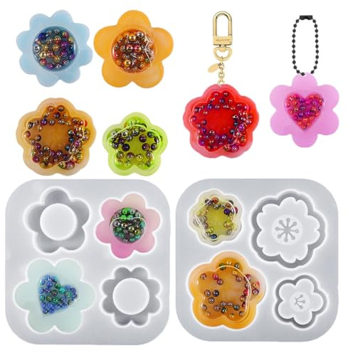 Voyyphixa 8PCS Flower Resin Shaker Molds Resin Molds Jewelry Silicone Quicksand Molds for Epoxy Resin Casting Mold for DIY Pendant Key Chain Decoration Craft Making (Flower)