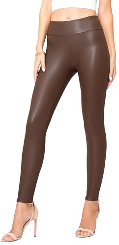 Faux Leather Leggings for Women - Vegan Leather Pants for Women High Waisted - Soft, Stretchy, and Non-See Through - Brown - Small