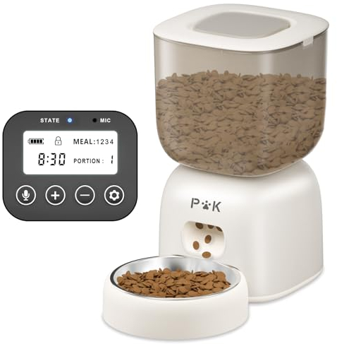 PUPPY KITTY Cady Distributore Automatico Cibo Gatti, 3L Dispenser Cibo Gatti con 10S Registrazion, Durata Della Batteria fino a 180 giorni, Orari di Mangiatoia Personalizzati, 1-4 Pasti al Giorno