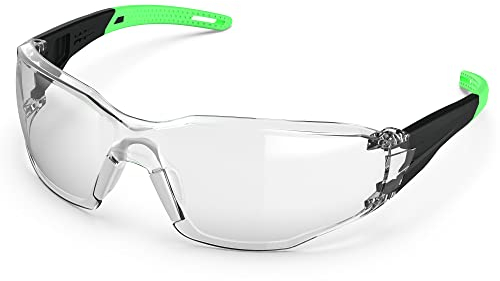 TOREGE Lunettes de protection transparentes - Merlu réglable, anti-buée et anti-rayures, légères avec poignées en caoutchouc antidérapantes - Conforme à ANSI Z87(Black&Green)