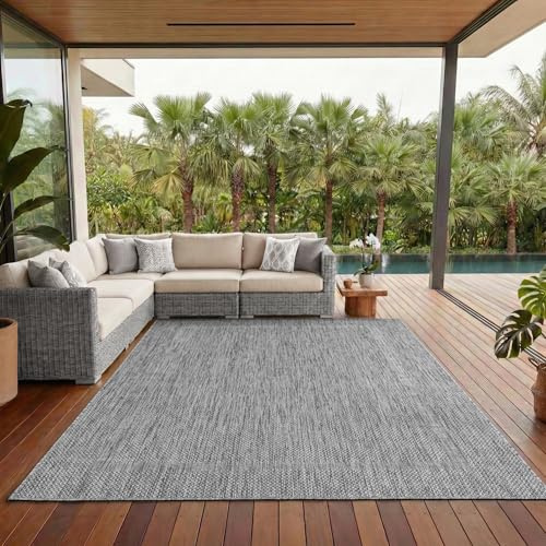 Outdoor Teppich Wetterfest Einfarbiges Design Terrasse Balkon Teppich Küche Garten Sisal-Look Küchenteppich Läufer Flur, Größe: 240 x 340 cm, Farbe: Silber