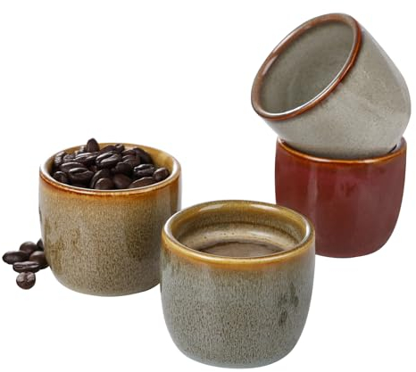 Autumnlife Espressotassen Mini Kaffeetassen Set aus Porzellan, 4 x 60 ml Dickwandiges Espressotassen ohne henkel, Mokka Tassen Set für Kaffee und Espresso - Spülmaschinenfest