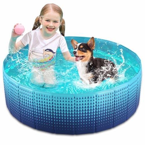 Jasonwell Foldable Dog Kiddie Pool - Hard Plastic Kids Paddling Pool Toddler Baby Swimming Pools for Backyard Collapsible Whelping Box Pet Doggie Cats Wading Pools Bathtub for Puppy Large Dogs 40In,G