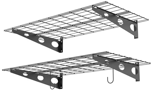 WALMANN 2 Pack Garage Wall Shelves, 2 x 4 ft/24 * 48 inch Wall Mounted Storage Shelves for Garage Heavy Duty Wall Shelving, Holds Up to 220 lbs(Black)