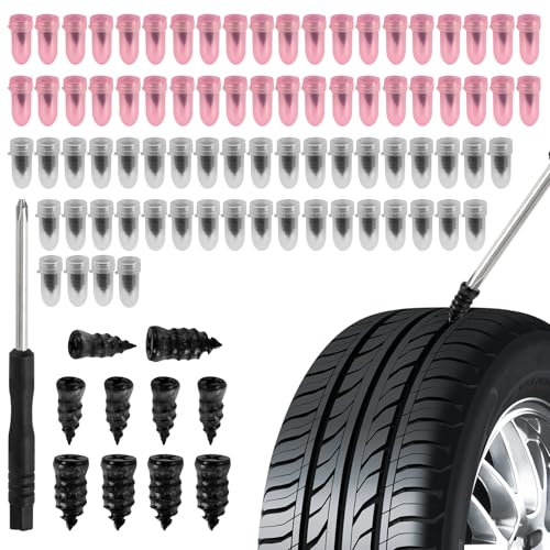 80 Stück Vakuum Reifen Reparatur Nagel, Reifen Reparatur Nagel mit Schraubendreher für Auto, Reifenreparatur Gumminagel, Schlauchlose Reifen-Reparaturset für Auto, Motorrad, Fahrrad, Geländewagen