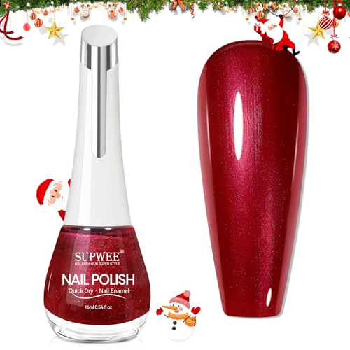 SUPWEE Nagellack - Schnelltrocknend Rot Nagellack Oil Based Nail Polish Glänzend Ohne UV Lampe Nail Lacquer DIY Salon Geschenk Christmas Magellack 16ML