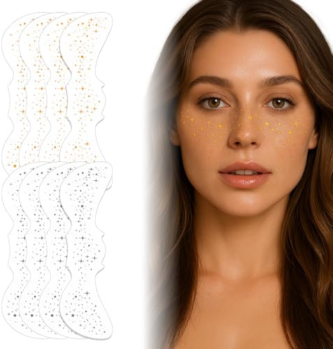ZWWOGE 8 Pezzi Adesivi di Lentiggini Scintillanti per Glitter Viso, Cerotti per il Trucco Fosforescenti, Accessorio per Feste Multicolore