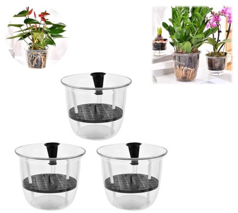 Self Watering Plants Pot, Indoor Plants Pots, Green Ivy Plant Without Watering Water Storage Basin, New Transparent Round Imitation Glass Flower Pot, for Indoor Plants