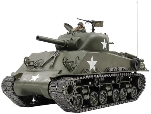 TAMIYA 56048 1:16 RC US M4 Sherman 105 mm How. MSS – Carro armato RC, kit di costruzione per modellismo RC, modello radiocomandato, 1:16