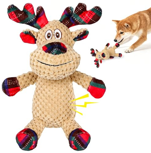 VORZOKISPL Juguetes de Navidad para Perros – Reno de Peluche con Sonido, Juguete Mordedor de Algodón, Adecuado para Todos los Tamaños, Uso Interior y Exterior, Navidad