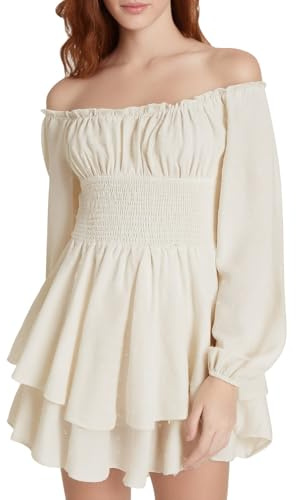 CNNBYYDS Halloween Costume Pirate Femme, Robe Blanche Pirate Femme, Mini Robe 2 en 1 à épaules dénudées avec Short intégré en Dessous, Manches Longues/Courtes, Ligne A, Deguisement Halloween