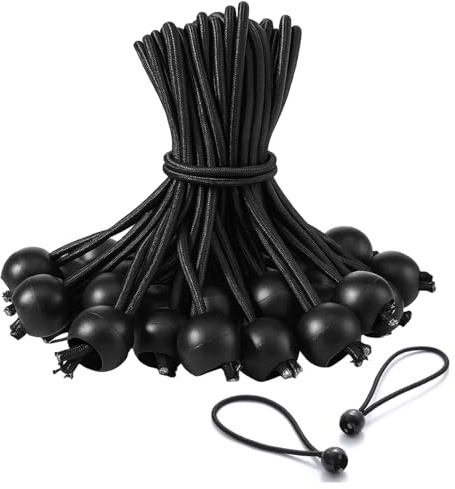 30PCS Bungee Cords with Balls - 4 Inch Heavy Duty Elastic Tie Down Straps - Adjustable Black Ball Bungee Toggles for Tarpaulin Tent Canopy Flag Poles