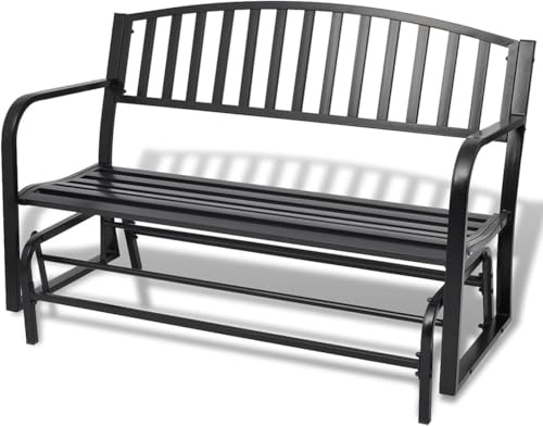 3-personers utomhus gungbänk svart stål glidare loveseat med pulverlackerad ram uteplats gungstol för trädgård och veranda – hållbar och bekväm sittplats