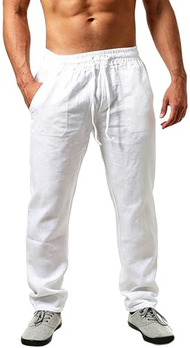 DUOLUVA Pantalon Coton Lin Homme Décontractés de Plage Léger Été Casual Yoga Pants avec Cordon Elastique S-2XL