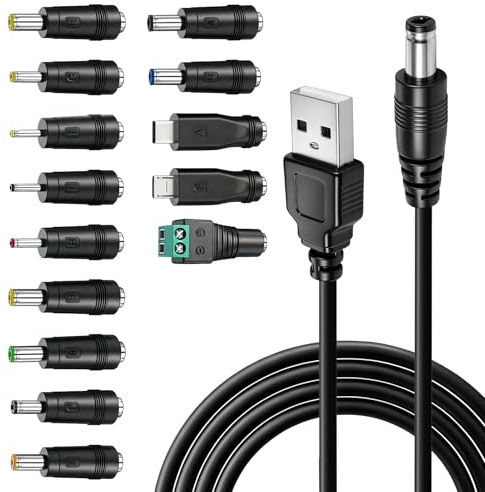 Cable USB a DC 5V, Cable Alimentación Cargador Universal con 14 Conectores