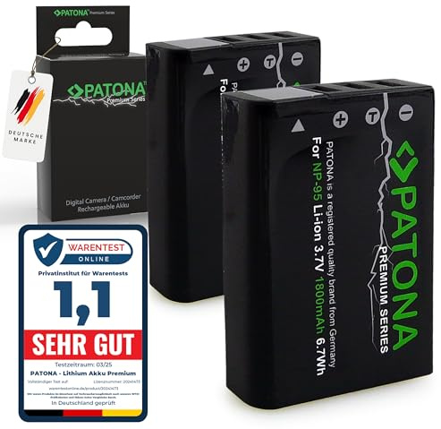 PATONA 2x PREMIUM NP-95 Batteria 1800mAh compatibile con Fuji Fujifilm FinePix F30 F31fd Real 3D W1 XS1 X30 X70 X100 X100S X100T X 30 70 100 100S 100T F 30 31 FD NP95 NP 95