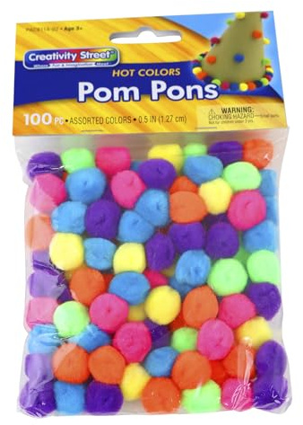 Creativity Street Hot Colors Pom Pons, 0.5-Inch, 100-Pack (AC8114-02)