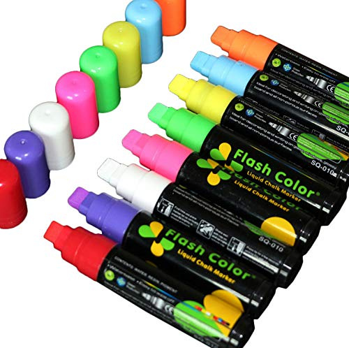 Chris.W 10MM Jumbo Tips Liquid Chalk Markers, Eraseable Vibrant Colors, Use On Windows/Mirrors/LED Writing Board/Whiteboard/Chalkboard Labels - 8 Pack