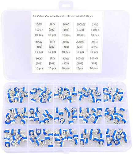 150 Pcs 15 Value 100 ohm- 2M ohm Trimpot Variable Resistor 6mm Potentiometer Assortment Kit
